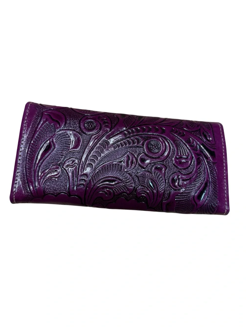 Mexican leather embossed wallet purple